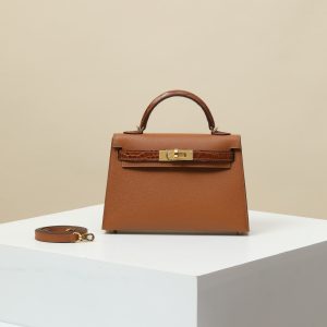 【 Special Order 】 KellyMini2   CK37 Gold Brown/Caramel Brown/Damame Leather/Bright American Crocodile/PHG (Squeezing Mouth)