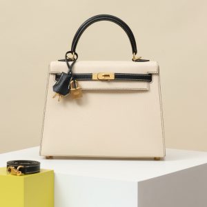 【 Special Order 】 Kelly25 I2 Cream White/CK89 Black/Matte Gold/Sheepskin