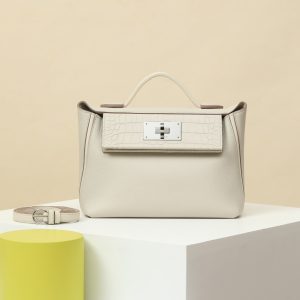 【 Special Order 】Kelly2424MINI   8L Glacier White/Evercolor/Swift/Misty American Crocodile/PHW (Squeezing Mouth)