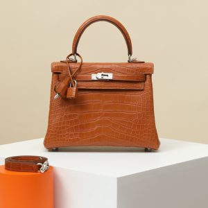 【 Special Order 】 Kelly25 CK37 gold brown/Misty American Crocodile/PHW (Squeezing Mouth)