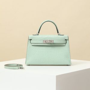 【 Special Order 】 KellyMini2   6U mint green/Misty American Crocodile/PHW (pressed square mouth)