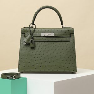 【 Special Order 】 Kelly28  61 Olive Green/Ostrich Skin/PHW