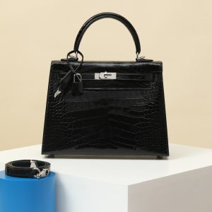 【 Special Order 】 Kelly25 CK89 Black/glossy American crocodile /PHW (Squeezing Mouth)