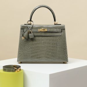 【 Special Order 】 Kelly25  81 spotted dove gray/glossy American crocodile /PHG (Squeezing Mouth)