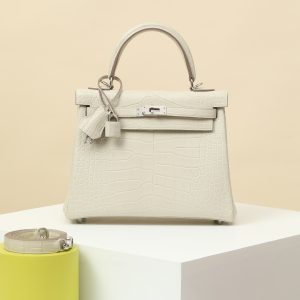 【 Special Order 】 Kelly25 8L Glacier White/Misty American Crocodile/PHW (Squeezing Mouth)