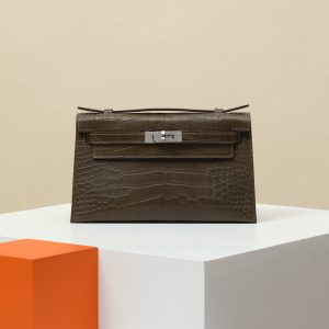 【 Special Order 】 KellyMini1  CK18 Elephant Grey/PHW/Misty American Crocodile (pressed square mouth)