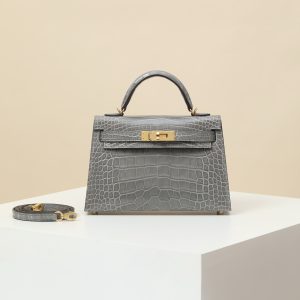 【 Special Order 】 KellyMini2   0V crystal gray/shiny American crocodile/PHG (pressed square mouth)