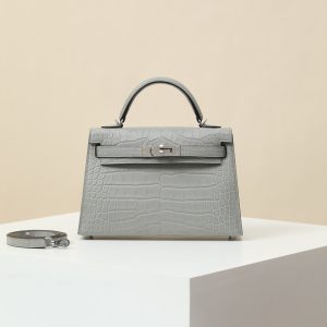 【 Special Order 】 KellyMini2   0V Crystal Grey/Misty American Crocodile/PHW (pressed square mouth)