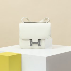 【 Special Order 】Constance19  01 Pure white/8L cement gray/Evercolor leather/shiny American crocodile/PHW (pressed square mouth)