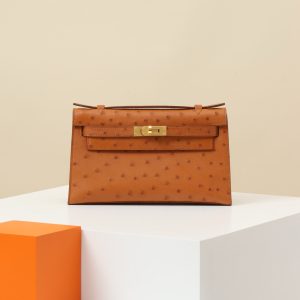 【 Special Order 】 KellyMini1  CK37 Gold Brown/Ostrich Skin/PHG