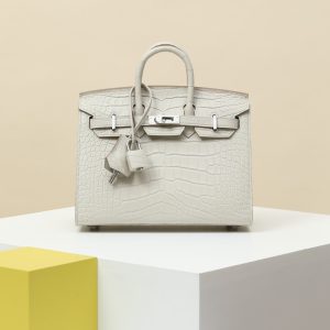 【 Special Order 】 BIRKIN20 8L Glacier White/PHW/Misty American Crocodile (Squeezing Mouth)