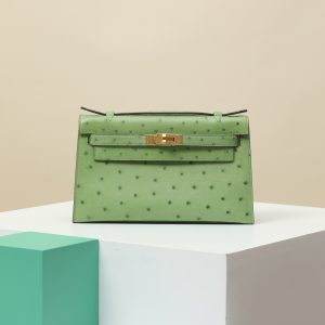 【 Special Order 】 KellyMini1  3I avocado green/Ostrich Skin/PHG