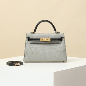 【 Special Order 】 KellyMini2  80 pearl gray/89 black/matte American crocodile/PHG (pressed horse hoof print+square mouth)