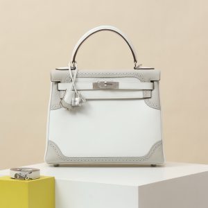 【 Special Order 】 Kelly 28 01 Pure White/80 Pearl Grey/Swift Leather/PHW