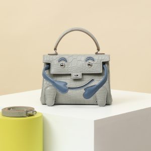 【 Special Order 】Kelly doll   80 pearl gray/S4 deep blue/crocodile skin/SWIFT leather/PHW (pressed square mouth)